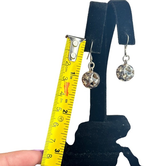 Vintage 925 Sterling Silver Celestial Heart Moon Stars Sphere Earrings - Picture 3 of 4